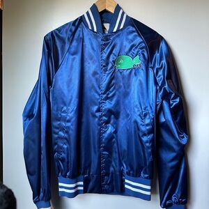 Hartford Whalers BRING BACK THE WHALE Navy Satin Bomber Jacket